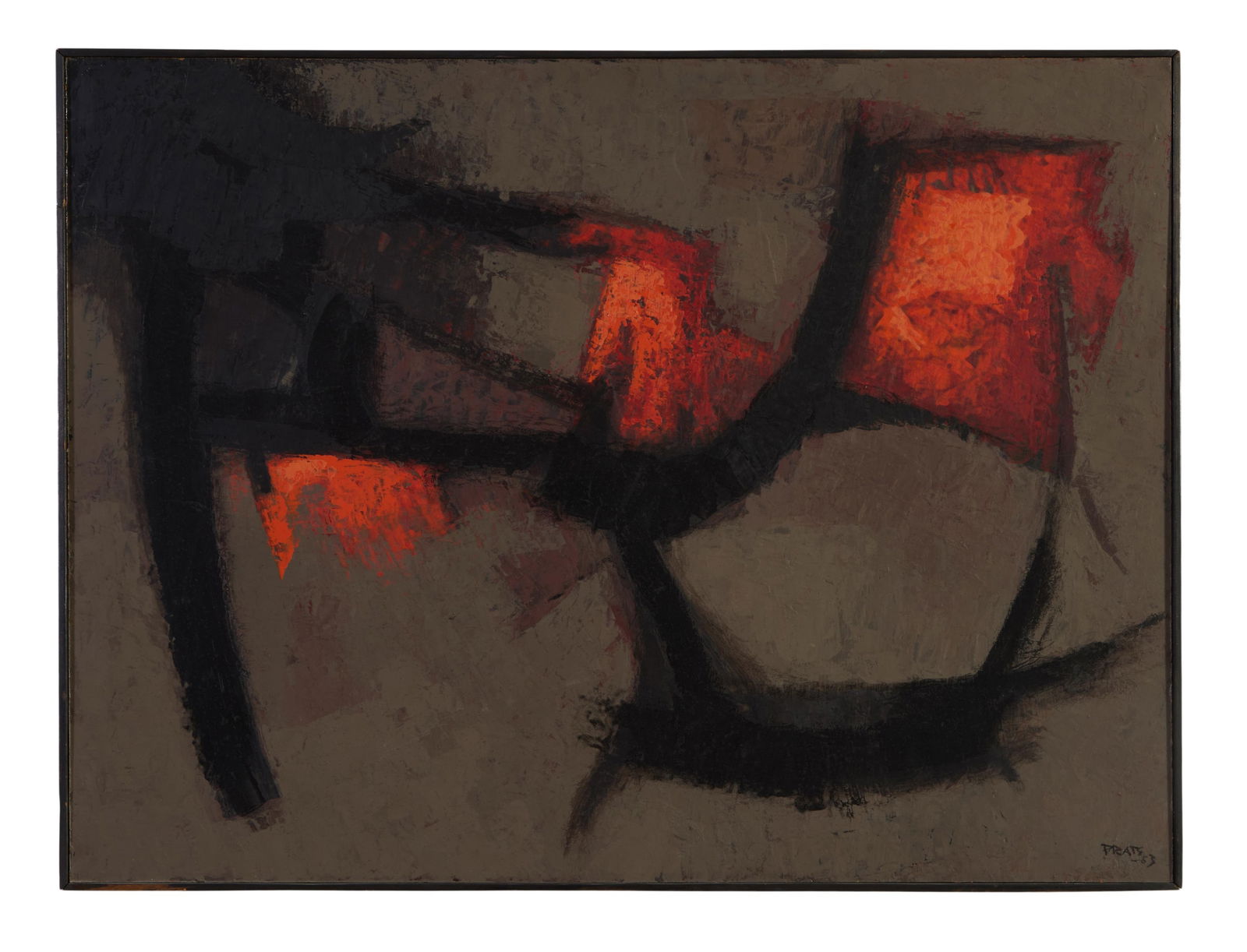 Ramon Prats (Spanish, 1928-2003), "Red & Grey Abstract," 1963, H.- 24 in., W.- 32 1/8 in., Framed- (1 of 4)