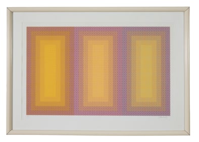Julian Stanczak (Polish/American, 1928-2017), "Yellow and Prink Abstract," Sight- H.- 24 1/2 in.,