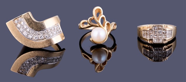 Three 14K Yellow Gold Lady's Dinner Rings, App. Wt.- 24.2 grams. (3 Pcs.)