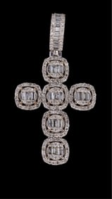 14K White Gold Diamond Cross Pendant, App. Wt.- 5.7 grams; H.- 1 5/8 in., W.- 7/8 in.