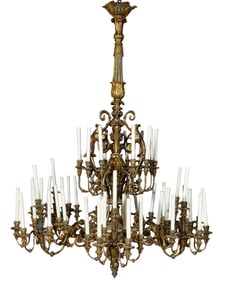 Monumental Italian Style Gilt and Polychromed Fifty-Four Light Chandelier, 20th c., H.- 84 in.,