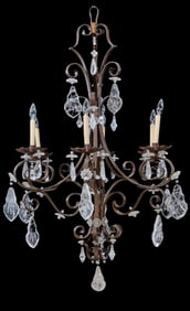 Italian Style Wrought Iron and Rock Crystal Six Light Chandelier, 20th c., H.- 53 1/2 in., Dia.-
