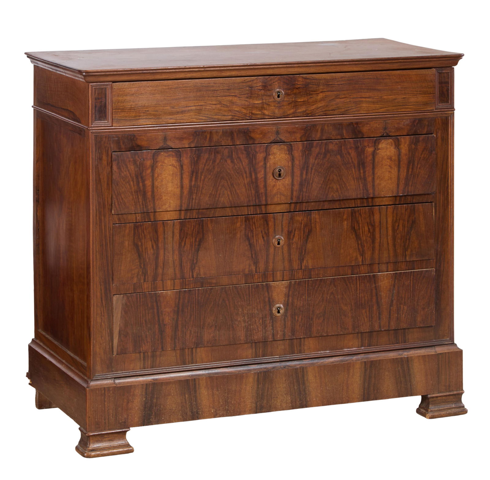 French Louis Philippe Figured Walnut Commode, mid 19th c., H.- 38 1/4 in., W.- 42 1/2 in., D.- 19 (1 of 1)