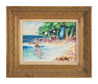 Lisandro Baylon (Argentinian, b. 1951), "Beach Scene," Sight- H.- 12 in., W.- 16 in., Framed- H.- 20