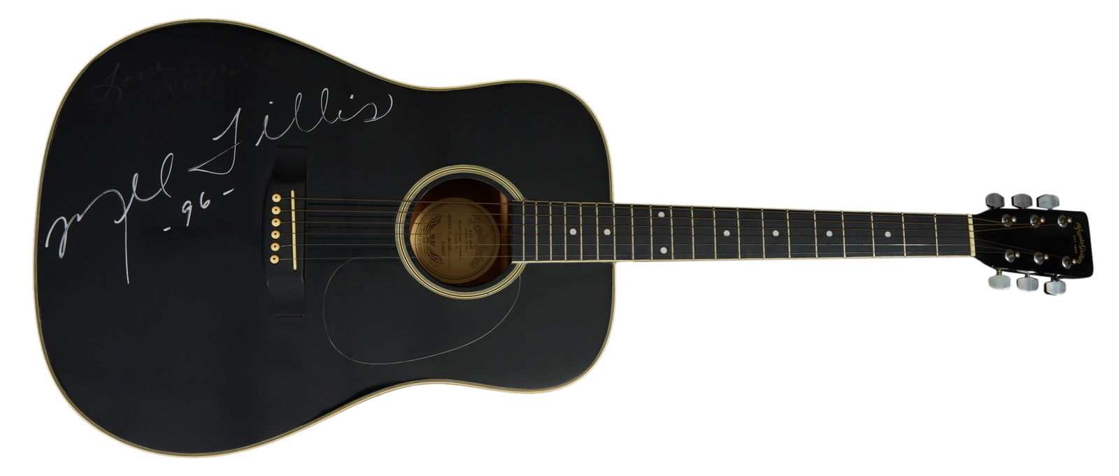 Mel Tillus Autographed Hondo Guitar, 1996, L.- 40 1/2 in., W.- 15 1/2 in., D.- 4 1/2 in.: Mel Tillus Autographed Hondo Guitar, 1996, signed and dated on the body/soundboard and faintly inscribed "Love You 'All," L.- 40 1/2 in., W.- 15 1/2 in., D.- 4 1/2 in.