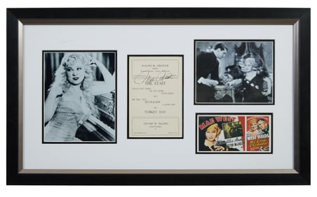 Mae West Autographed Memorabilia, Overall- H.- 19 in., W.- 32 1/2 in.