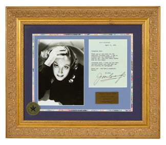 Joan Crawford Autographed Memorabilia, Overall- H.- 17 in., W.- 20 in.