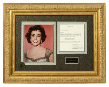 Elizabeth Taylor Autographed Memorabilia, Framed- H.- 18 1/4 in., W.- 23 1/4 in.