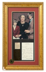 Bette Davis Autographed Letter Memorabilia, Framed- H.- 25 1/2 in., W.- 15 1/2 in.