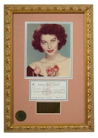 Ava Gardner Autographed Memorabilia, Framed- H.- 20 1/2 in., W.- 14 1/2 in.