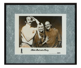 Peter, Paul & Mary Autographed Memorabilia, Sight- H.- 7 3/4 in., W.- 9 5/8 in., Framed- H.- 11 3/4