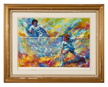 Mark King (British, 1931-2014), "Tennis Players," Sight- H.- 25 in., W.- 34 1/2 in., Framed H.- 37