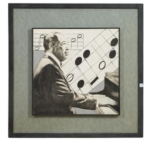 American School (20th Century) "Duke Ellington at the Piano," Sight- H.- 24 in., W.- 24 in., Framed-