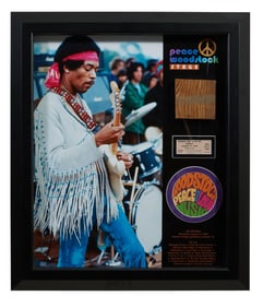 Woodstock Memorabilia with Jimi Hendrix, Overall- H.- 28 1/4 in., W.- 24 1/4 in., D.- 3 1/2 in.