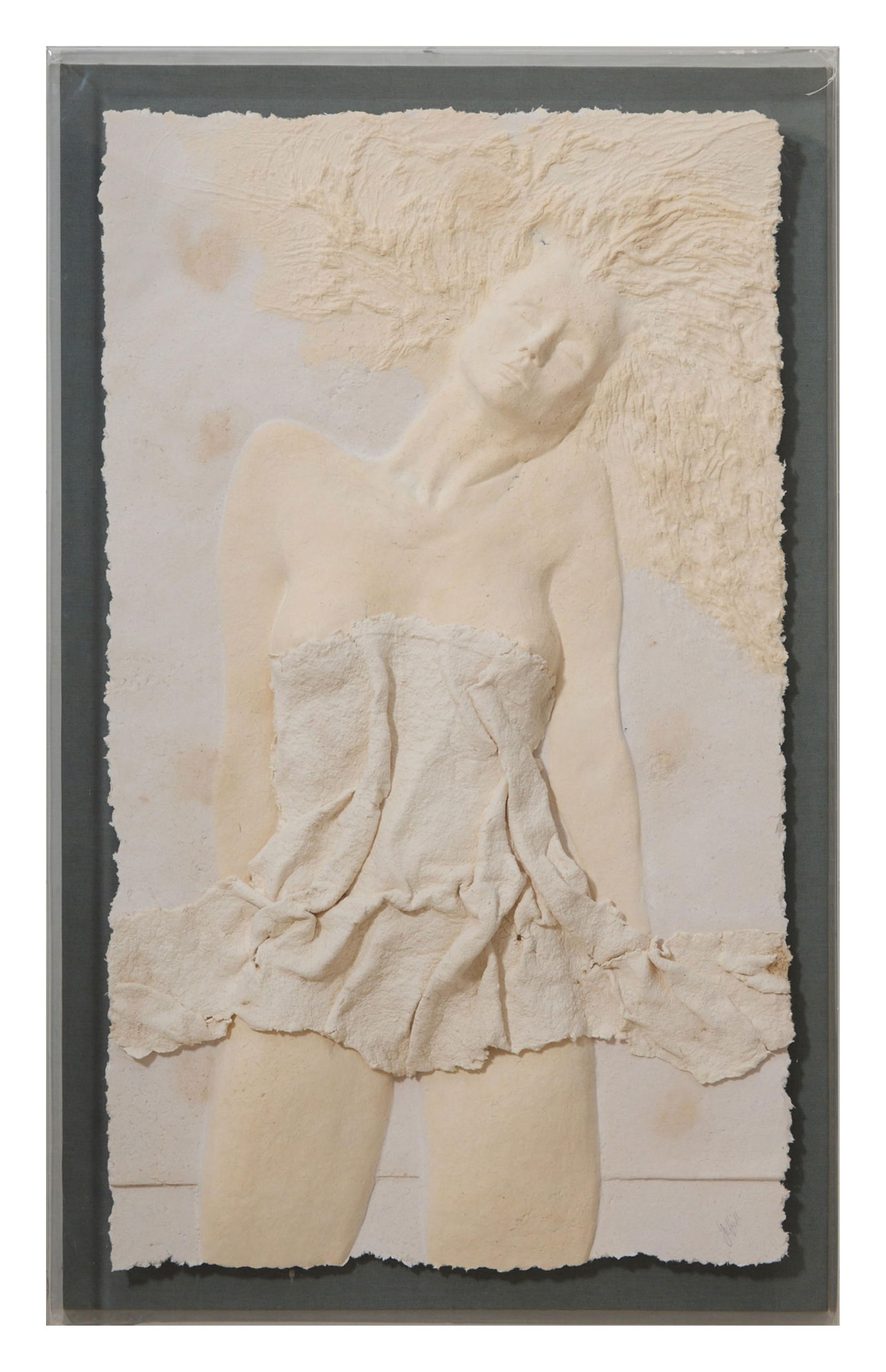 Jeff Hill (British/American, 20th/21st Century), "Ecstasy," Sight- H.- 28 in., W.- 31 in., D.- 2: Jeff Hill (British/American, 20th/21st Century), "Ecstasy," embossed paper relief on deckle-edged paper, signed lower right, float-mounted in a shadowbox with plexiglass, Sight- H.- 28 in., W.- 31 in.