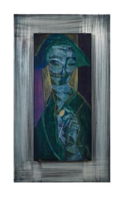 American School (20th/21st Century), "Woman Holding a Nut," H.- 22 in., W.- 10 in., Framed- H.- 29