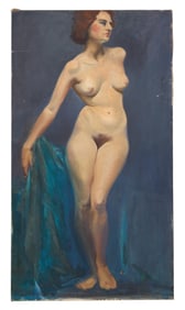 American School (20th Century) "Standing Female Nude in Blue," H.- 36 in., W.- 20 in.