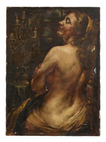Georgian School (19th/20th Century), "Partially Nude Female Model Resting," H.- 37 7/8 in., W.- 28