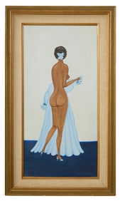 Eleanor Frediani (British/American, 20th Century), "Standing Female Nude in Blue from the Back," H.-