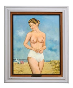 American/Continental School (20th Century), "Beauty at the Beach," H.- 19 3/4 in., W.- 15 7/8 in.,