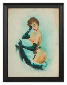 In the Style of Jean-Gabriel Domergue (French, 1889-1962), "Nude Demimondaine in Green Gloves," c.