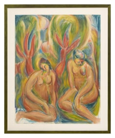 Bob Guccione (American, 1930-2010), "Two Nudes in the Forest," Sight- H.- 27 1/2 in., W.- 22 in.,