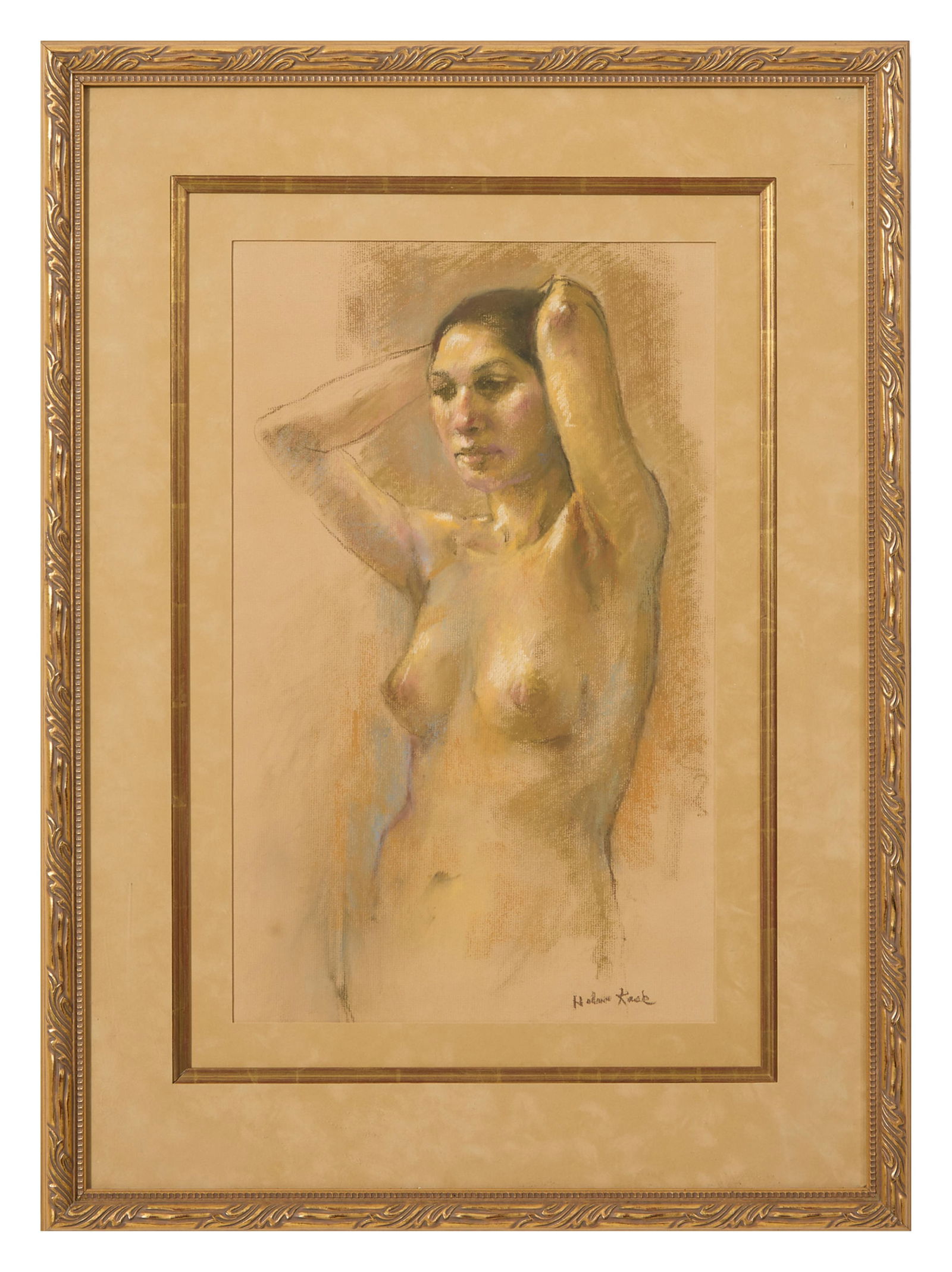 Helen Kask (American, 1919-1995), "Contemplation," Sight- H.- 20 1/2 in., W.- 12 1 /2 in., Framed-: Helen Kask (American, 1919-1995), "Contemplation," pastel on paper, signed lower right, titled on label en verso, presented in a giltwood frame with a gilt liner, Sight- H.- 20 1/2 in., W.- 12 1 /2 in