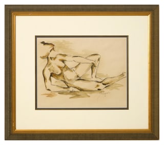 Continental School (20th Century), "Reclining Female Nude," 1983, Sight- H.- 15 in., W.- 19 1/2 in.,