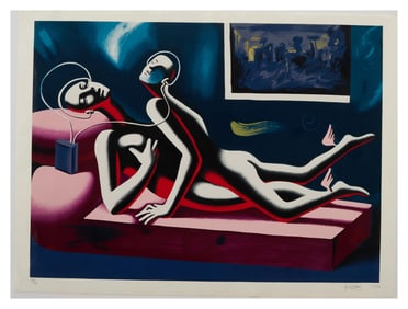 Mark Kostabi (American, b. 1960), "Lovers," 1990, Sheet- H.- 28 5/8 in., W.- 38 3/4 in.