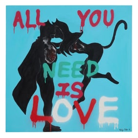 Babys Pinter (American, 20th/21st Century), "Batman and Cat Lady: All you Need is Love," 2016, H.-