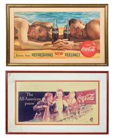 Two Reprinted Vintage Coca-Cola Advertisement Posters, First Overall- H.- 24 1/2 in., W.- 46 1/2 in.