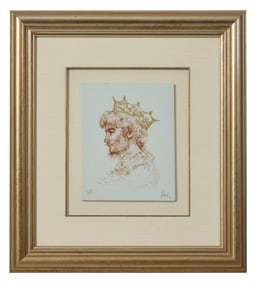 Edna Hibel (American, 1917-2014), "The King," Plaque- H.- 10 in., W.- 7 1/2 in., Framed- H.- 21 1/2