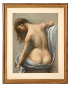 American School (20th Century), "Female Nude from Behind," Sight- H.- 25 in., W.- 19 in., Framed-