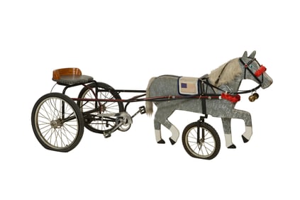 Vintage Horse with Cart Tricycle, 20th c., H.- 41 1/2 in., W.- 34 in., D.- 93 in.