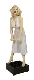 Marilyn Monroe Life Size Painted Fiberglass Statue with Fan, Overall- H.- 72 in., Figure- H.- 64 1/2