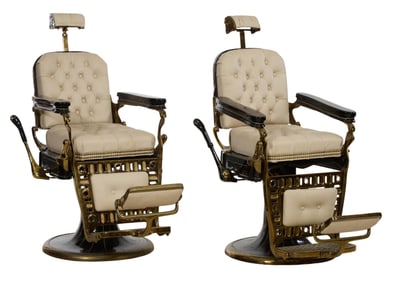 Pair of Custom Painted Emil J. Paidar Barber Chairs, Chicago, IL., early 20th c., Each- H.- 54 in.,