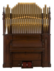 Vocalion Gothic Style Oak Organ, late 19th c., H.- 93 in., W.- 31 in., D.- 69 in.