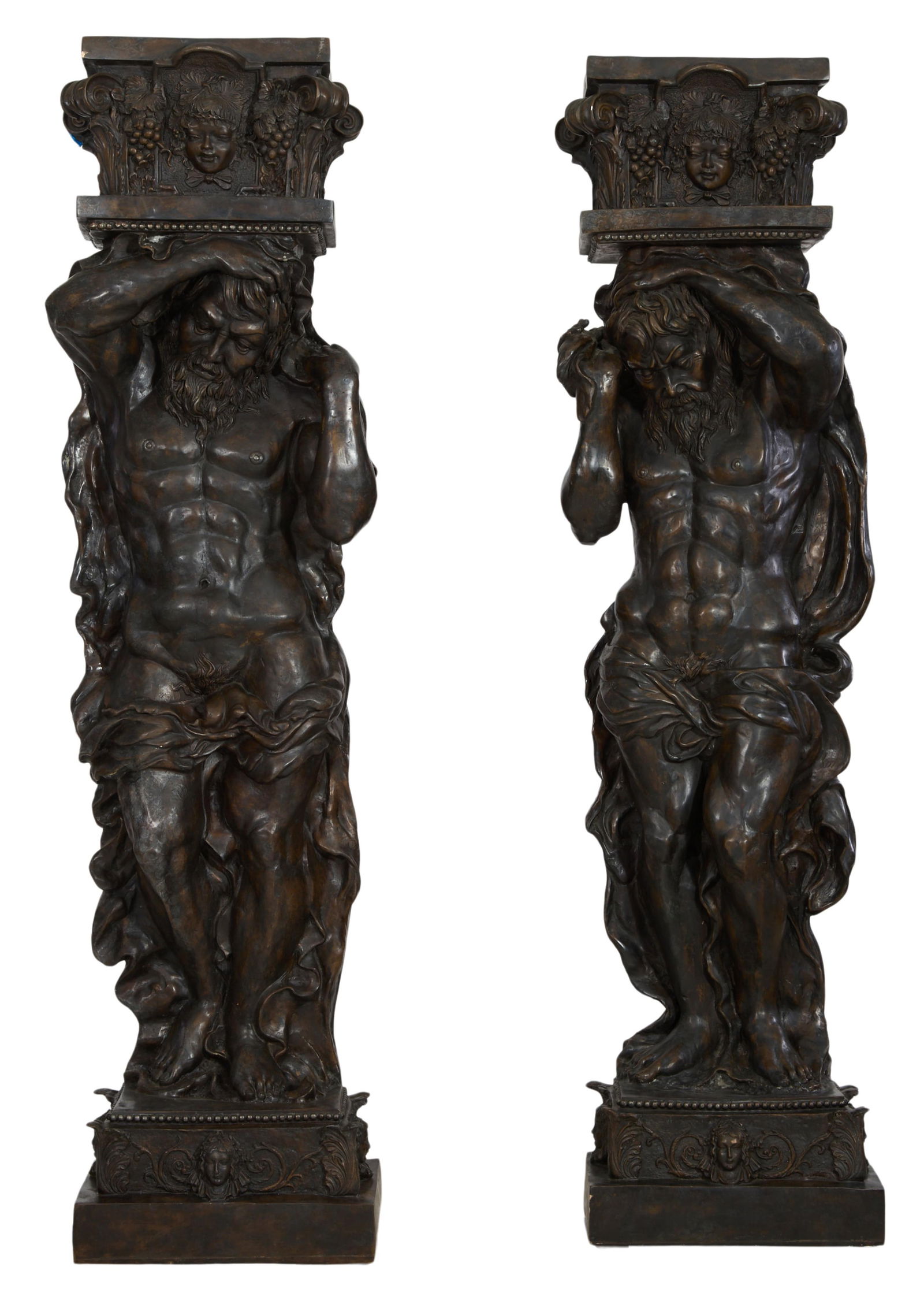 Pair of Massive Architectural Bronze Atlas Pilasters, 20th c., Each- H.- 96 in., W.- 24 in., D.- 14 (1 of 20)