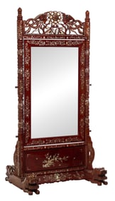 Anglo Indian Style Mother of Pearl Inlaid Double Sided Cheval Mirror, 20th c., H.- 82 in., W.- 40