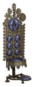 American Post Modern Cut and Welded Iron Throne Chair, 20th c., H.- 79 1/2 in., W.- 28 in., D.- 37