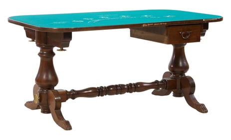 American Hardwood Poker Table, 20th c., H.- 34 in., W.- 73 1/4 in., D.- 43 1/4 in.