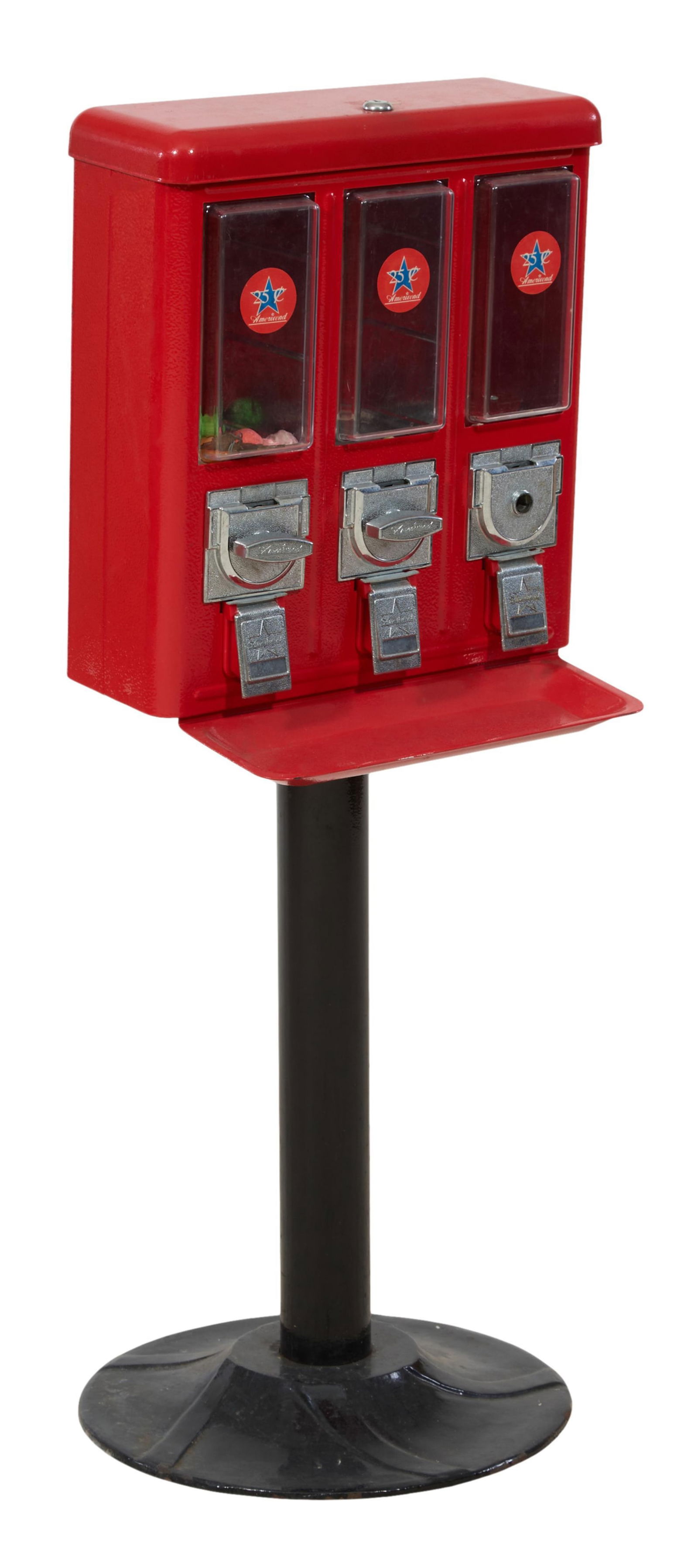Amerivend Coin Operated 25 Cent Triple Head Candy Gumball Dispenser Machine, Overall- H.- 43 in., (1 of 2)