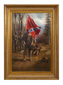 J. Steven (American, 20th/21st Century), "Confederate Soldiers with Flag," H.- 36 in., W.- 24 in.,