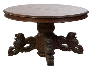French Renaissance Revival Oak Breakfast Table, late 19th c., H.- 29 in., W.- 51 in., D.- 45 1/2 in.