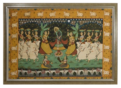 Indian School (20th Century), "Eight Gopis of Vrindavan with Krishna (from the Hindu Scriptures),"
