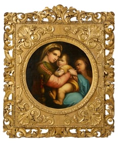 After Raphael (Italian, 1483-1520), "Madonna della Seggiola," H.- 28 1/4 in., W.- 28 in., Framed-