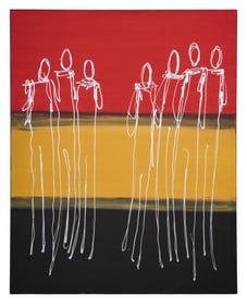 Allen Melton (American/Mississippi, b. 1964), "Untitled: Red, Yellow and Black Abstract with Ghostly
