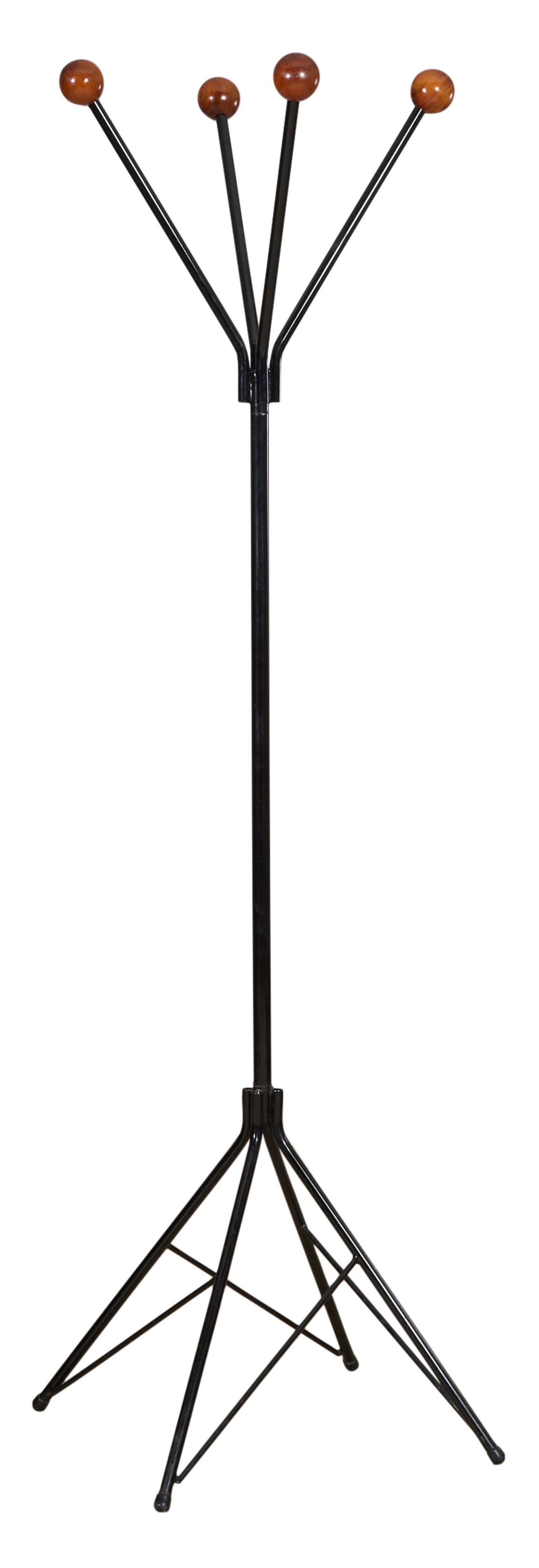 French Mid Century Modern Wood and Metal Coat Rack, mid 20th c., H.- 71 1/2 in., W.- 19 1/2 in., D.- (1 of 1)