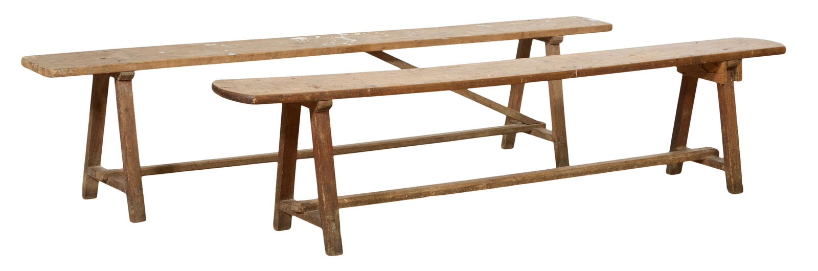 Two French Provincial Pine Benches, early 20th c., Each- H.- 19 in., W.- 80 1/2 in., D.- 8 1/4 in. (1 of 1)