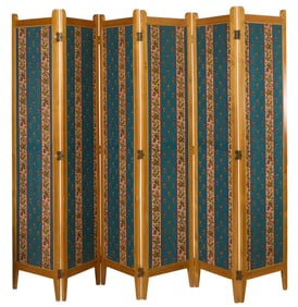 Pair of Art Nouveau Inspired Upholstered Screens, early 20th c., Each- H.- 77 1/2 in., W.- 114 in.,